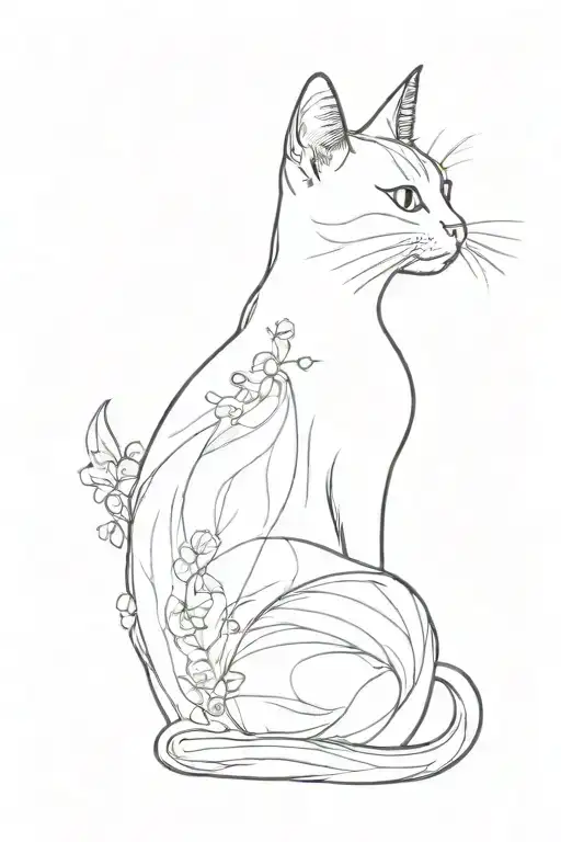 A Cat Side Position Profile With A Little Body Showing Simple Sketch Style Tattoo Design