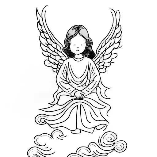 Angel Sittning On Clouds