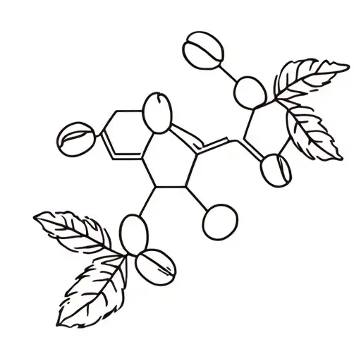 Caffeine Molecule With Coffee Beans And Coffee Plant