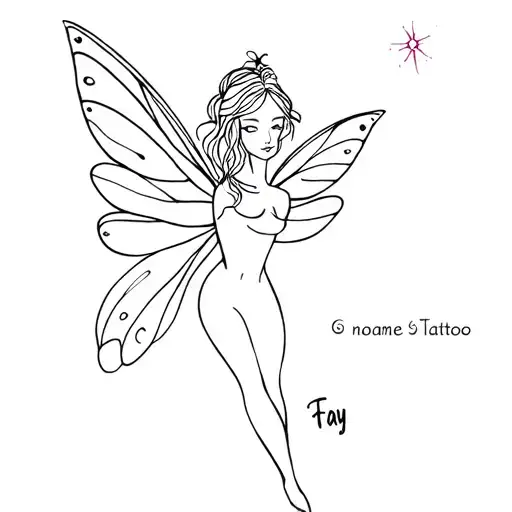 Fine Line Tattoo Fairy With Name Fay Written Inside