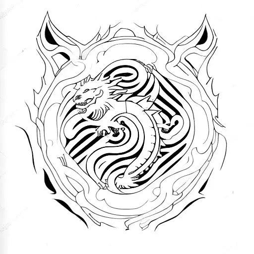 Dragon Samurai Yin Yang Wolf