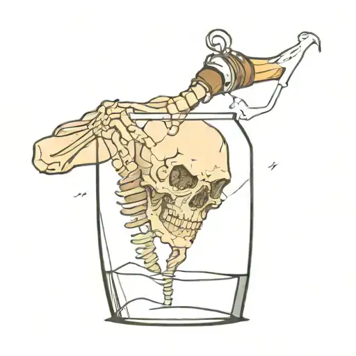 Skeleton Pouring Out A Bottle Of Whiskey Glass