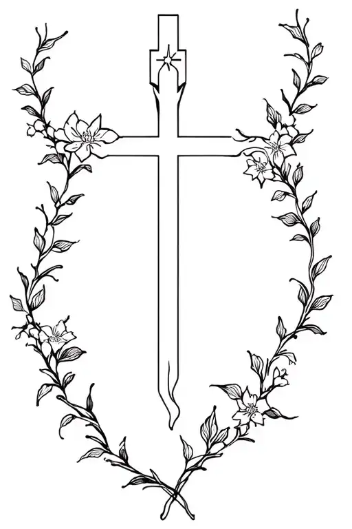 Christian Cross With Vines And Flowers Intertwined