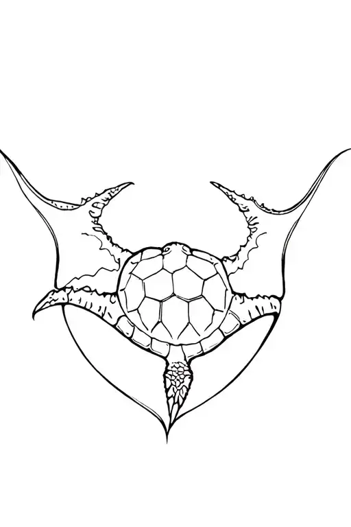Manta Ray With Turtle Inside Surrounded