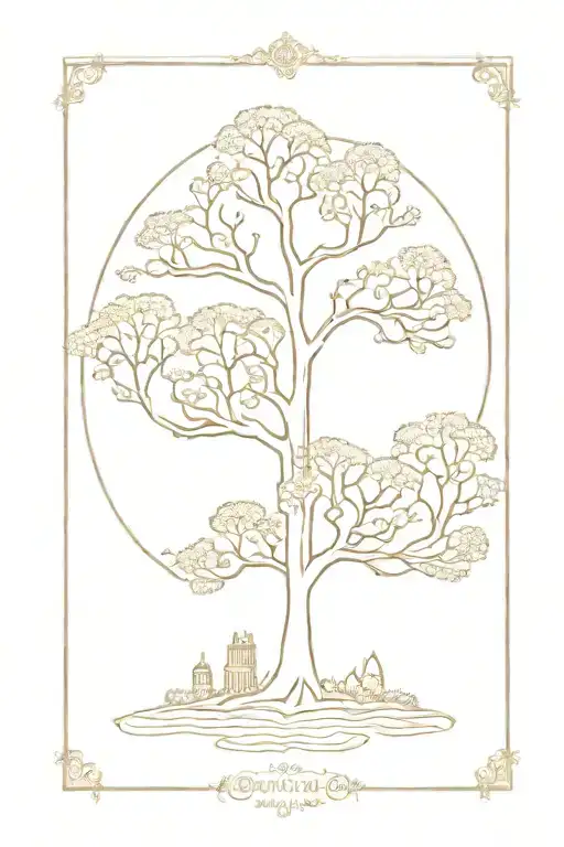 Family Tree Surrounded Travel Landmarks