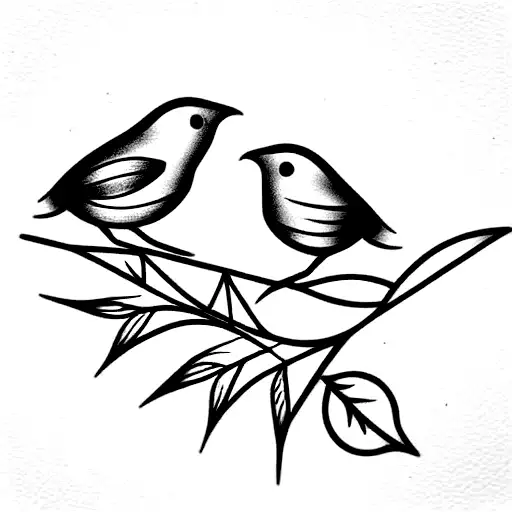 Mother Bird And Two Baby Birds