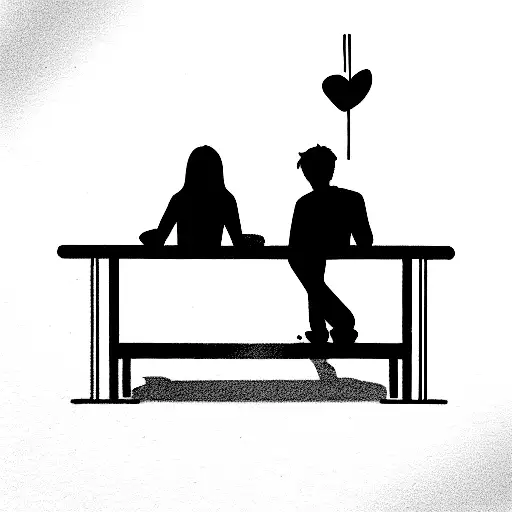 Couple With Falling Love Sitting School Desk In Class