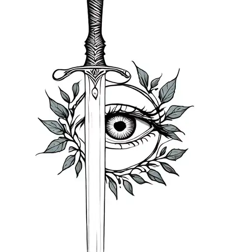 Sword Through Eye With Roman Leaves Around