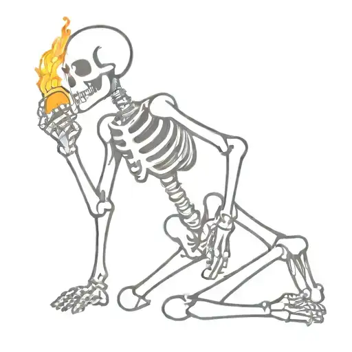 Cartoon Skeleton Holding A Bottle While On Fire