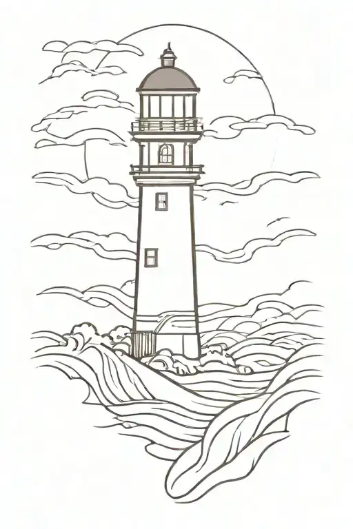 Lighthouse Standing Tall Amidst Waves Crashing Tattoo