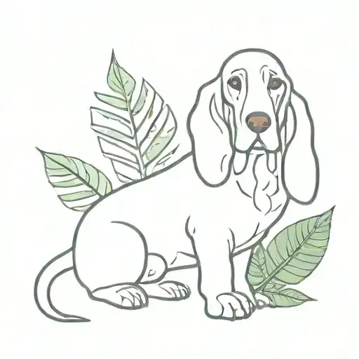 Basset Hound With Monstera Leaf Intertwined