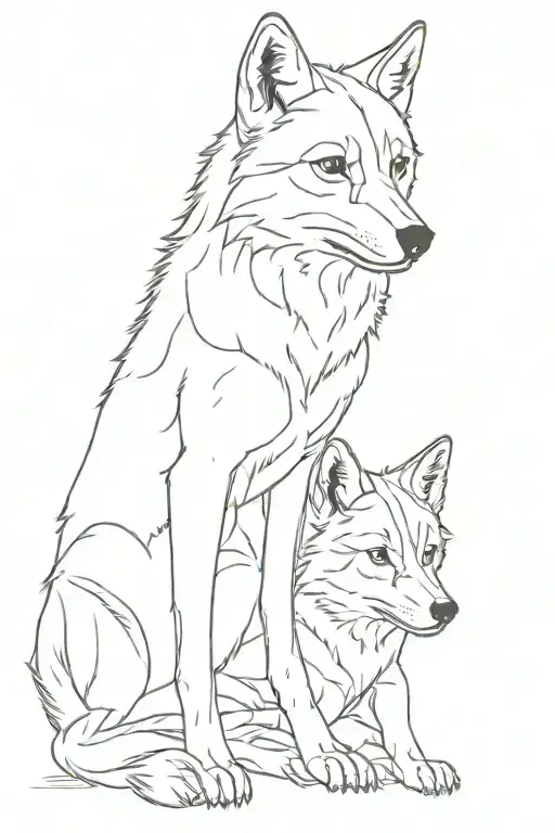 Two Muzzels Of Wolf Cubs Connected By One Line