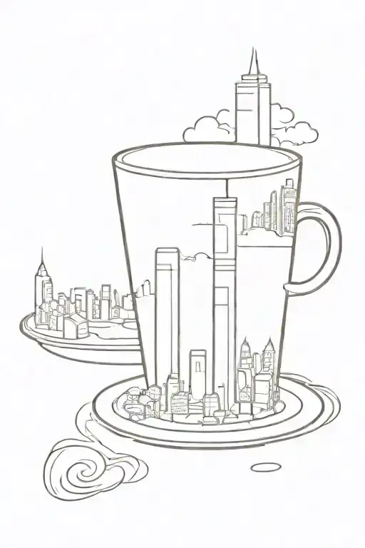 A Minimalist Outline Of A Coffee Cup With A Cityscape Inside It