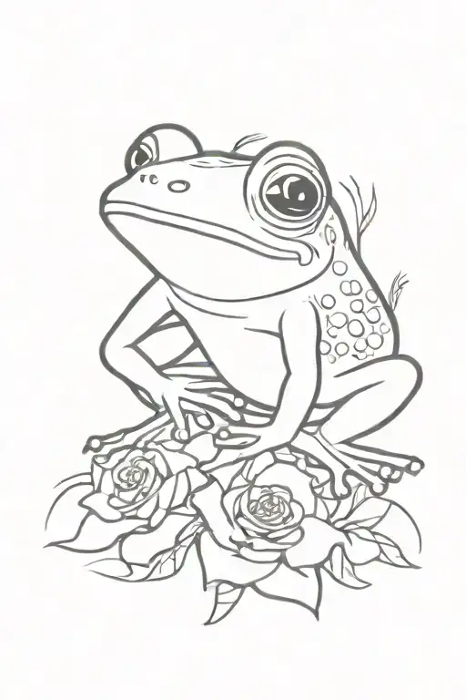 Frog With Cancer Rose Surrounded Tattoo