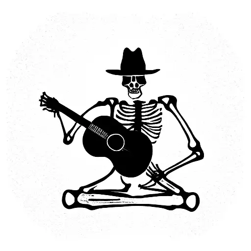 Skeleton Sitting Down Playing Guitar With Sombrero