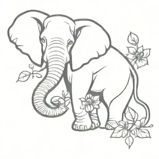 Elephant Holding Two Flowers