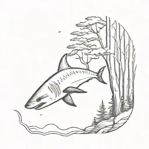Forest Scene With Outline Of A Shark Hidden In The Trees