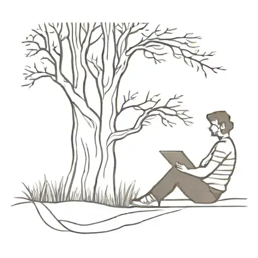 A Teacher Sitting Against A Tree Reading And A Sunset In The Background