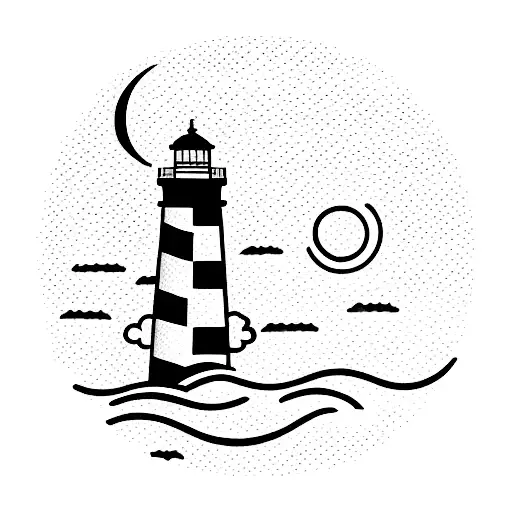 Lighthouse With Stripes With Light Flash Tattoo