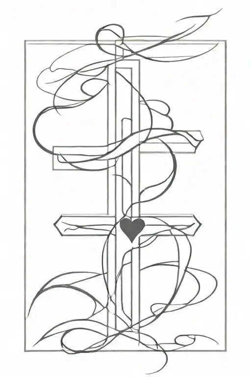 Line Cross With Heart And Lebanon Written In Arabic