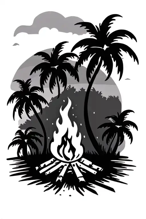 Campfire With Palm Trees In Background