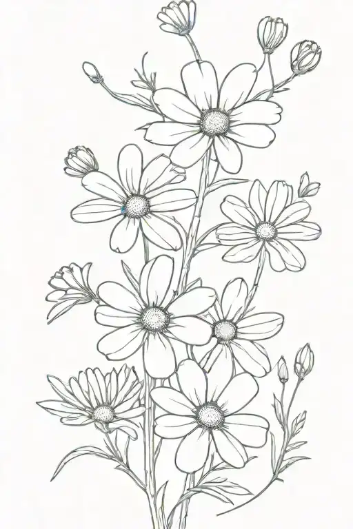 Daisy Flower And Cosmos Flower Intertwined