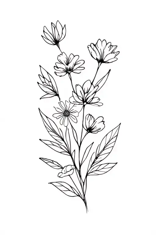 December And May Flower Bouquet Fine Line