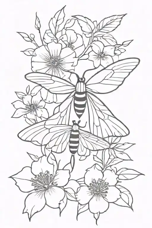 Moth And Flowers Intertwined