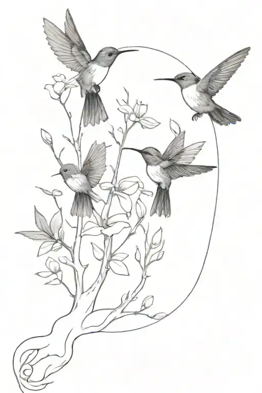 Full Forearm Tattoo Hummingbirds And A Tree Black And White