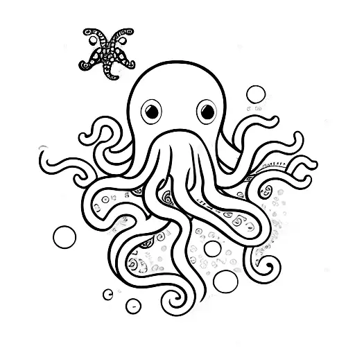 Octopus And Snorkeling Diver