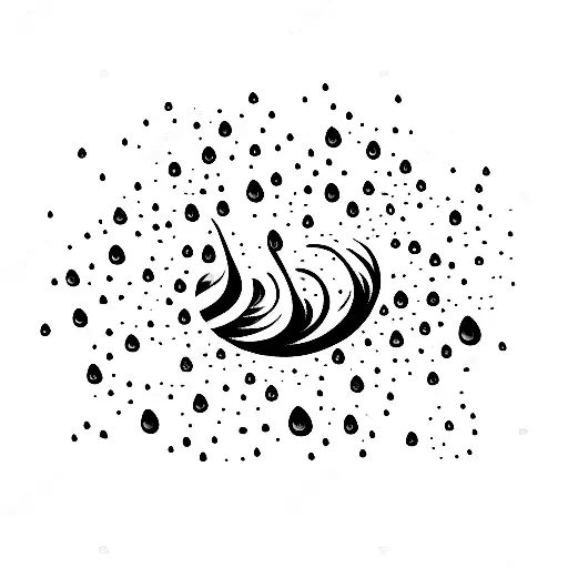 An Abstract Representation Of A Field With Rain Cascading Down And Bees Gracefully Flying