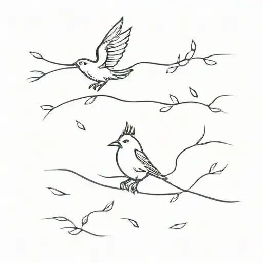 Line And 3 Little Birds Flying