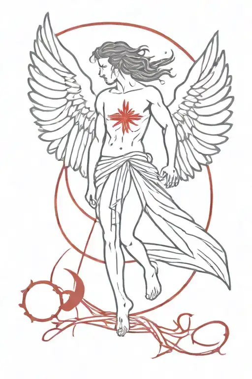 Icarus With Red Rising Red Sigil With Gold Sigils Intertwined