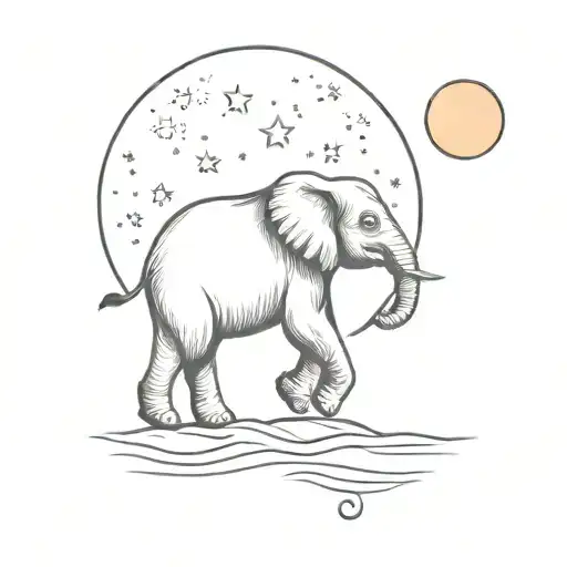 Tiny Elefant With Moon At The Beach
