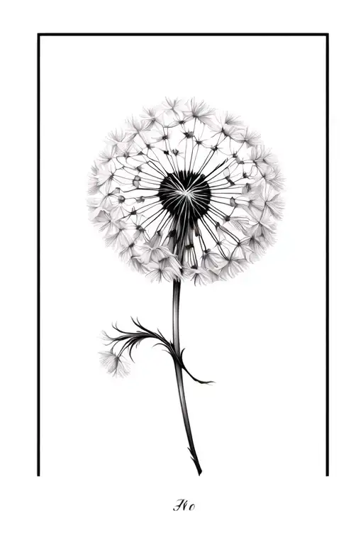 Delicate Petidandelion With Curving Stem - White With Black Outline Upward
