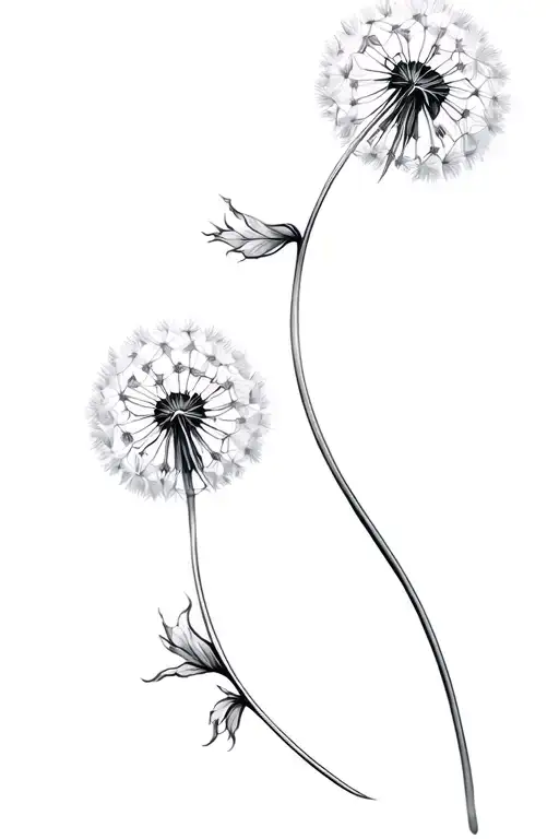 Delicate Petidandelion With Curving Stem - White With Black Outline Upward Long Slender