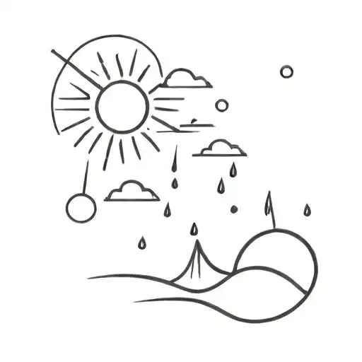 A Minimalist Tattoo Of A Sun And Rain Merging Together To Create A Beautiful Nature Scene Tattoo