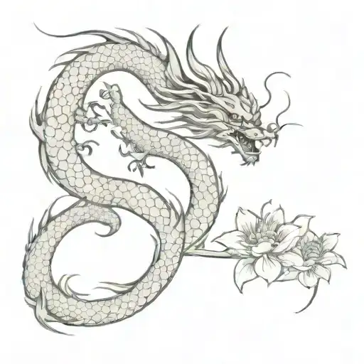 Chinese Dragon And Flowers Back