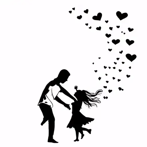 Dad And Toddler Daughter Dancing- Spinning In The Air Silhouette