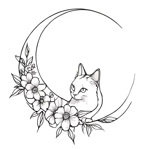Cat Look Moon Flowers