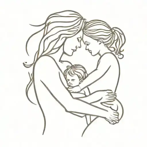 Silhouet Mother Holding Daughters