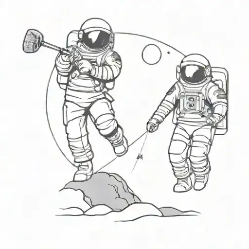 Moon With Astronaut Playing Golf