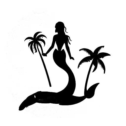 Mermaid With A Palmtree And A Shark
