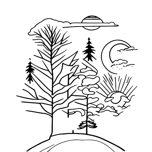 Pine Grove With Moon