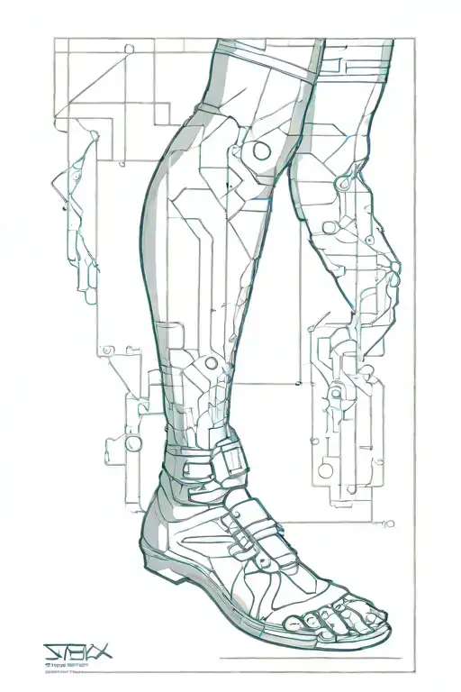 Cyberpunk Line Tattoo For Leg Sleeve