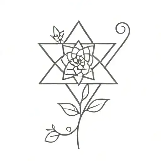 A Small Star Of David With A Flower Behind It