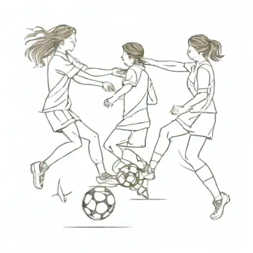 Fine Line Drawing Of Soccer Women Giving High Five
