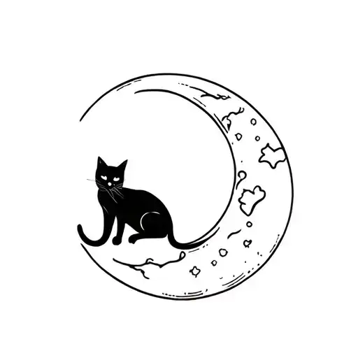 Black Cat Sitting On Moon
