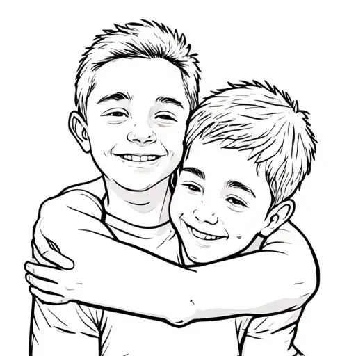 Young Son Hugging His Father From Over The Shoulders Both Smiling