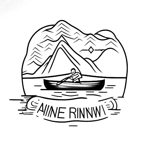 Canoe On River Mountains In Background